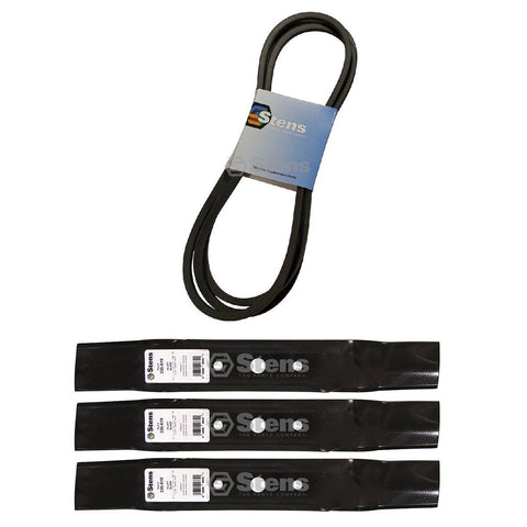 3 Blades & 1 Deck Belt For GX20250 GX20305 GY20571 L120 L130 48" Deck Mower